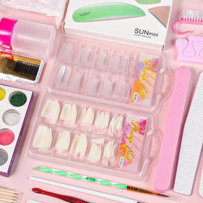 Nail Acrylic Powder and Liquid Monomer Kit – Crystal Nail Glitter, 3D Nail Tips, Carving Tools for Nail Art Decoration