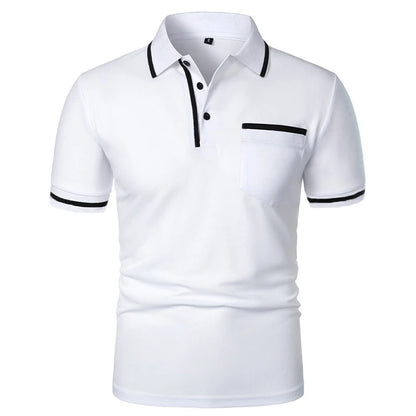 Men's Short Sleeve Polo Shirt - Breathable Solid Color Casual Summer Top with Pocket Design