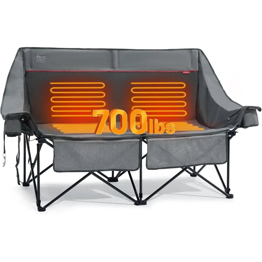 Heated Double Camping Chair – 700 lbs Heavy-Duty Outdoor Folding Camp Couch with Comfort & Durability