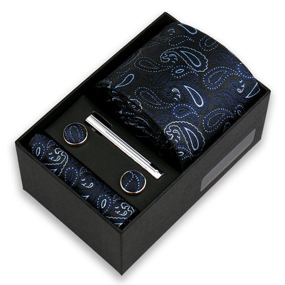 Men's Tie & Cufflink Gift Set - 8cm Necktie Handkerchief Clip Box for Formal Business Suits