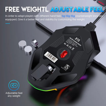 12800DPI RGB Gaming Mouse – Free Weight Macro with 12 Programmable Keys, 6-Level RGB Light for PC, Mac, PUBG, Laptop