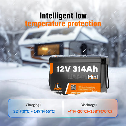 Humsienk 12V 314Ah LiFePO4 Battery - 4019Wh Deep Cycle Power with 200A BMS for RV, Camper, Cabin & Solar Energy Storage