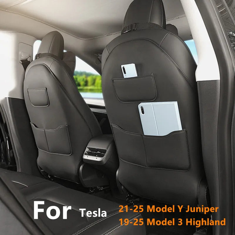 Tesla Model Y Juniper Seat Back Kick Protector Cover – Rear Seat Protection Pad & Front Backrest Accessory