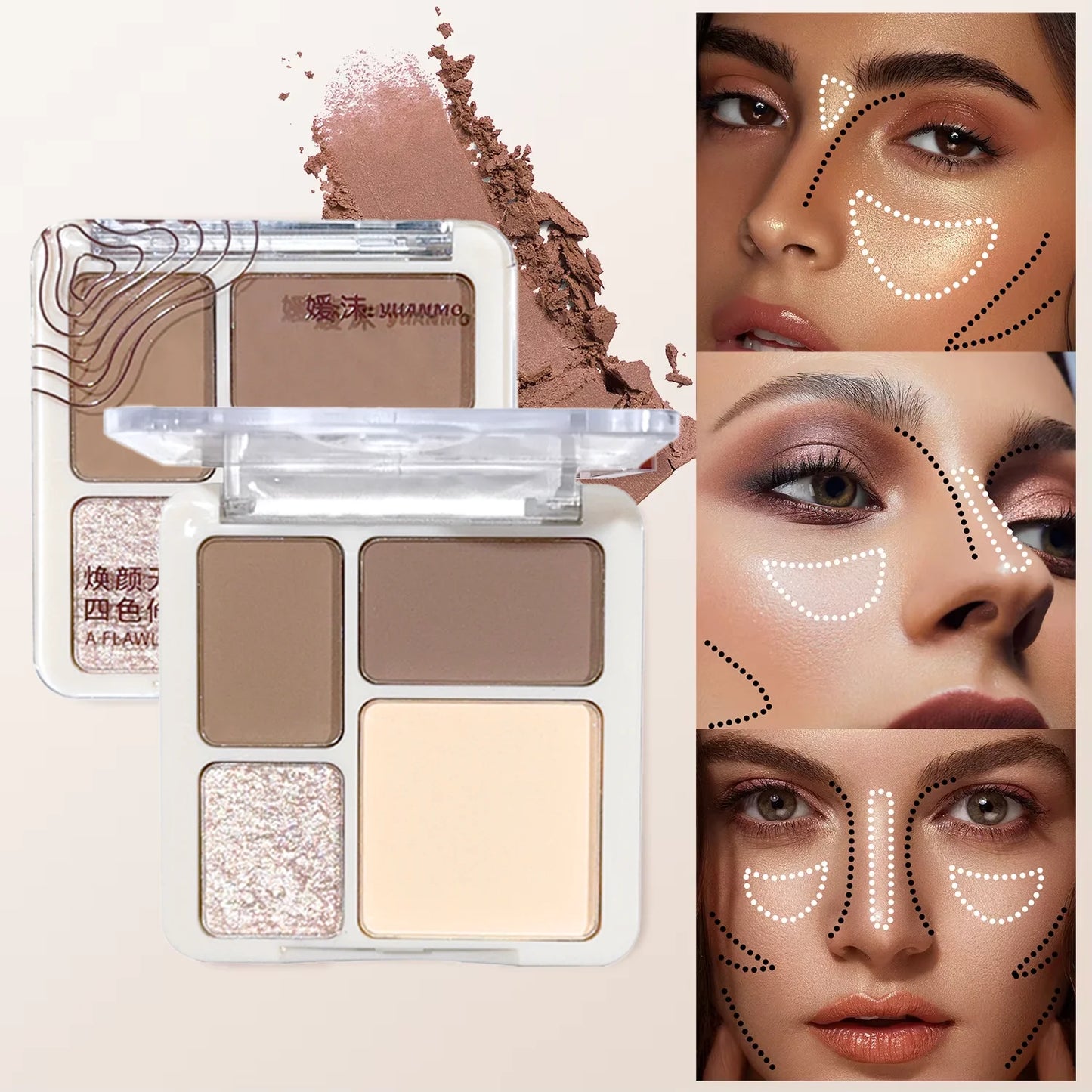 3D Face Contour Palette - Four Color Highlight & Matte Sculpting Makeup for Long-Lasting Brightening Definition