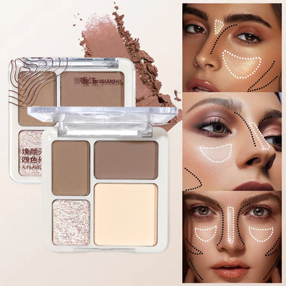 3D Face Contour Palette - Four Color Highlight & Matte Sculpting Makeup for Long-Lasting Brightening Definition