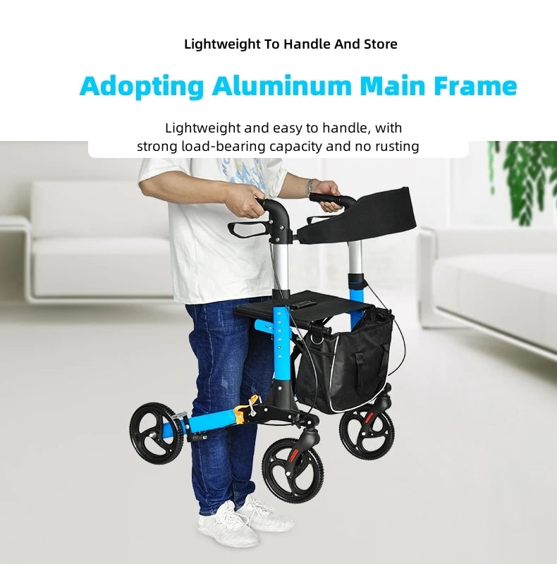 Elderly Disabled Rehabilitation Rollator Walker – Aluminum Alloy Folding Pulley Walking Aid for Home Mobility Training