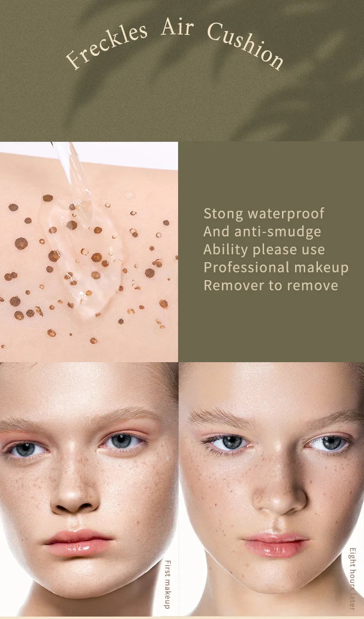 Air Cushion Freckle Stamp Kit - Lifelike Natural Simulation Fake Freckles for Face & Body, Waterproof Makeup Dot Spot Comb