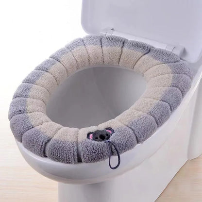 Washable Winter Warm Toilet Seat Cover with Handle - Thick, Soft Cushion Warmer for Bathroom Accessories