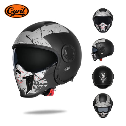 CYRIL OP12A Open-Face Motorcycle Helmet - Double-Lens Modular Retro Helmet for Men and Women, DOT and ECE Certified