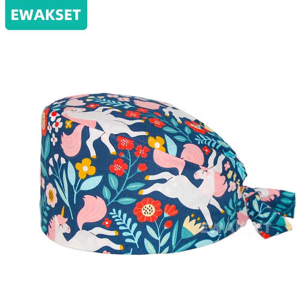 Unisex Soft Scrub Cap – Cartoon Print Surgical Hat for Men and Women, Operating Room Nursing Accessories