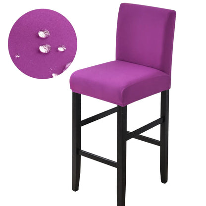 Waterproof Bar Stool Covers - Stretch Short Back Chair Protector Covers for Kitchen Dining Room Cafe Counter Height Seats