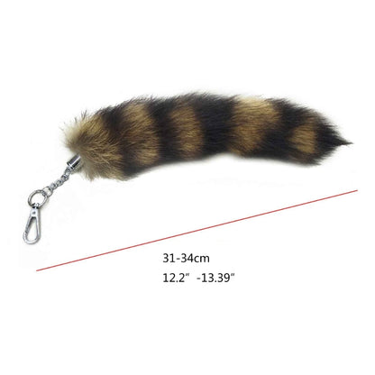 Plush Fox & Raccoon Tail Keychain – 28cm Furry Animal Tail Pompom Bag Charm & Keyring Pendant