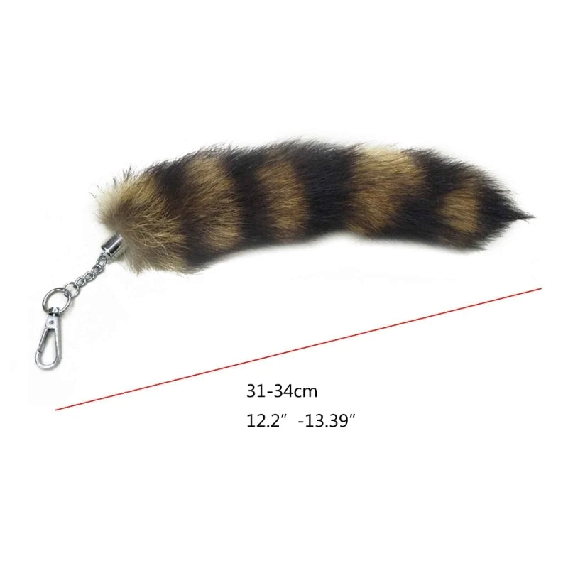 Plush Fox & Raccoon Tail Keychain – 28cm Furry Animal Tail Pompom Bag Charm & Keyring Pendant