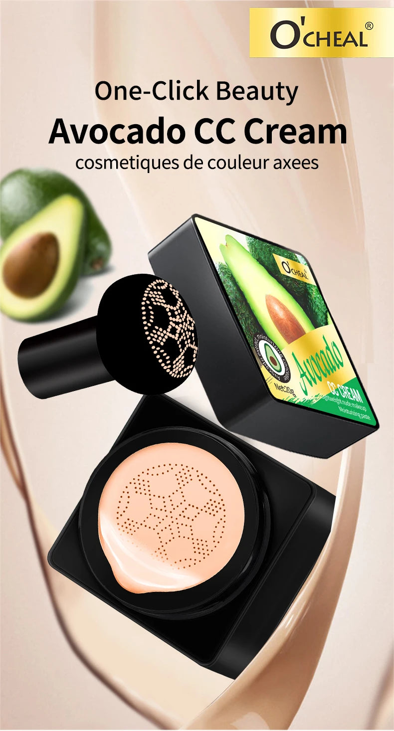 Air Cushion CC Cream with Mushroom Head Puff – Moisturizing, Brightening BB Cream & Waterproof Face Concealer