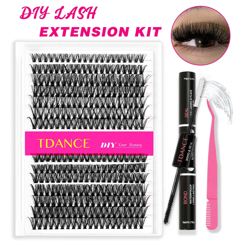 TDANCE 280PCS DIY Lash Extension Kit – Mix Clusters (30D/40D) with Bond, Seal & Remover for At-Home Application