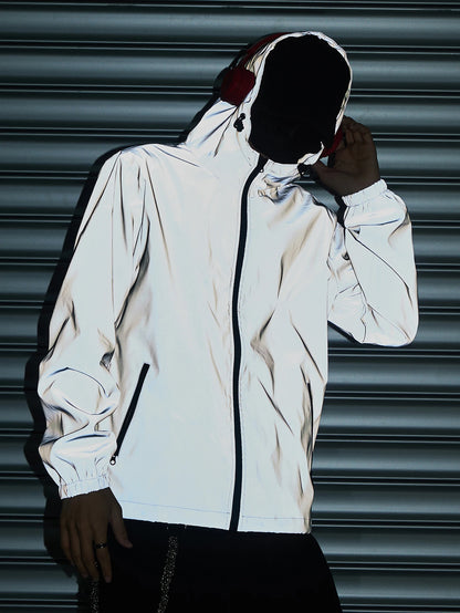 Night Reflective Hooded Jacket for Men - Spring Windproof Outdoor Running Casual Streetwear Coat S-5XL