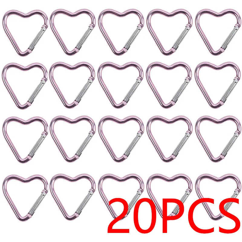 10PCS Heart Shape Aluminum Carabiner Clips - Tactical Keychain Hooks for Outdoor Gear, Water Bottles & EDC Tools