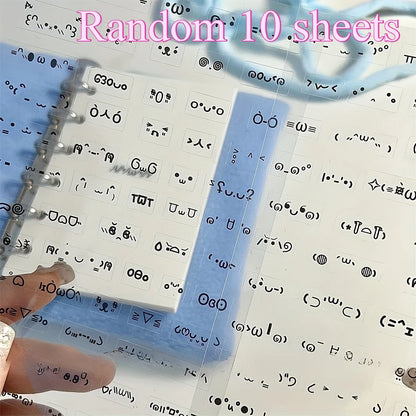Cute Cartoon Expression Stickers - 10-Sheet Self-Adhesive Jelly Sparkle Stickers for Journaling & Crafts