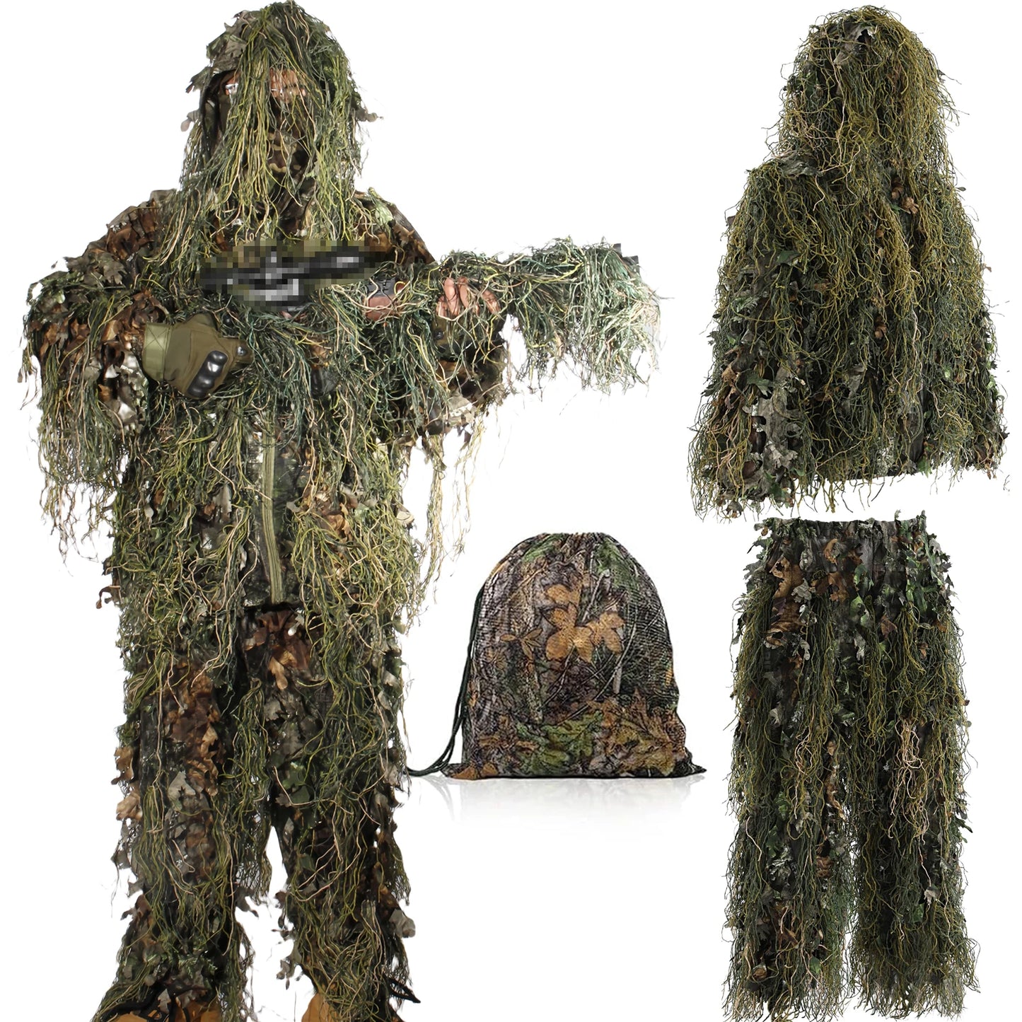 JOAXOR 3D Ghillie Suit - Leafy Woodland Camouflage Hunting Suit for Men, Outdoor Stealth & Tactical Gear