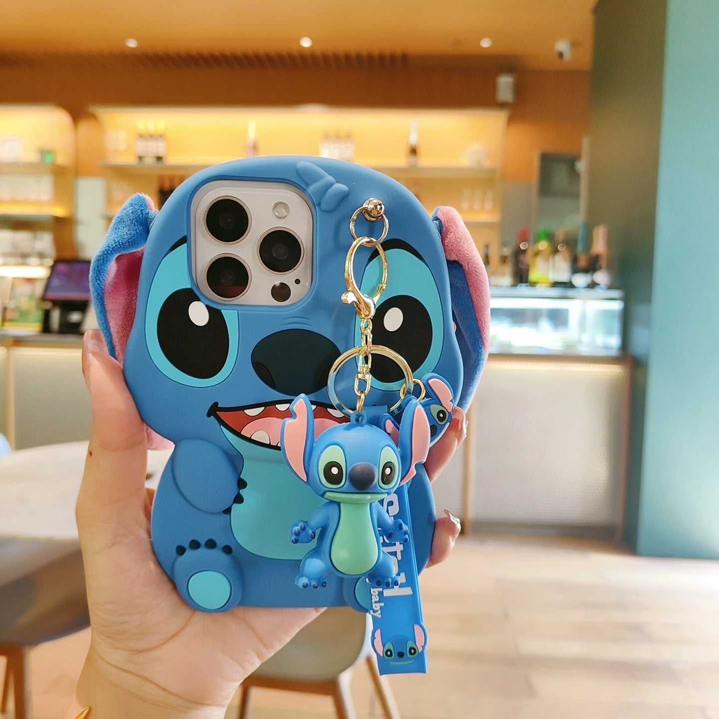 3D Cartoon Stitch Keychain Plush Phone Case with Ear Cover – Compatible with Samsung Galaxy S23/S24/S25 Ultra & A14-A34 Series