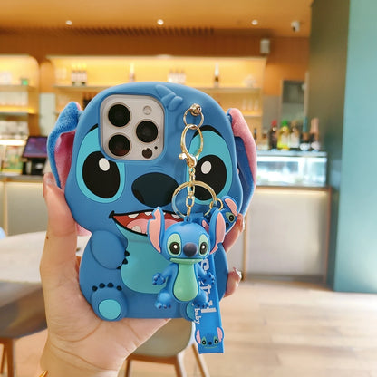 3D Cartoon Stitch Keychain Plush Phone Case with Ear Cover – Compatible with Samsung Galaxy S23/S24/S25 Ultra & A14-A34 Series