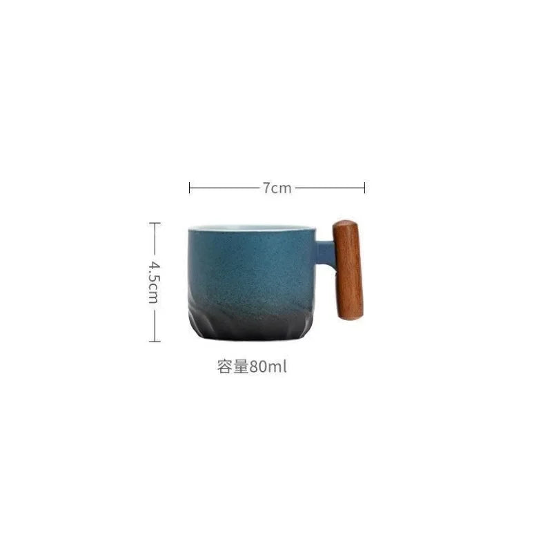 80ML Handmade Ceramic Coffee Cup with Wooden Handle - Office Tea Mug with Filter, Perfect Birthday Gift