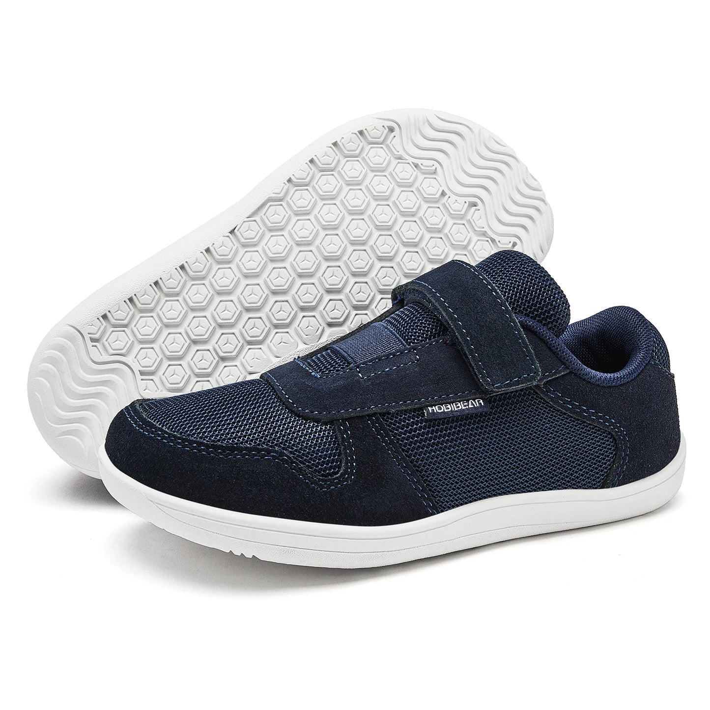 HOBIBEAR Kids Wide Toe Barefoot Shoes – Minimalist Hook & Loop Sneakers, Lightweight Artificial Leather Mesh for Little & Big Kids