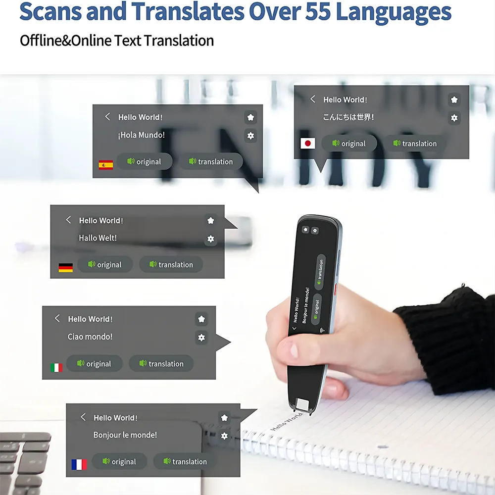 HONGTOP Smart Voice Scan Translator Pen - Multifunctional Real-Time Translation in 121 Languages - Business Dictionary Tool