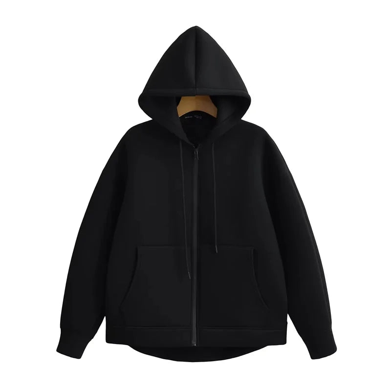Oversized Unisex Zipper Hoodie - Women's Winter Loose Sweatshirt with Double Pockets