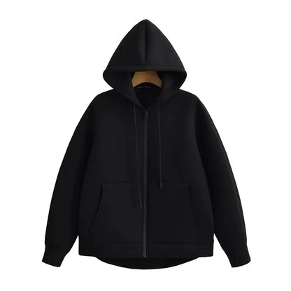 Oversized Unisex Zipper Hoodie - Women's Winter Loose Sweatshirt with Double Pockets