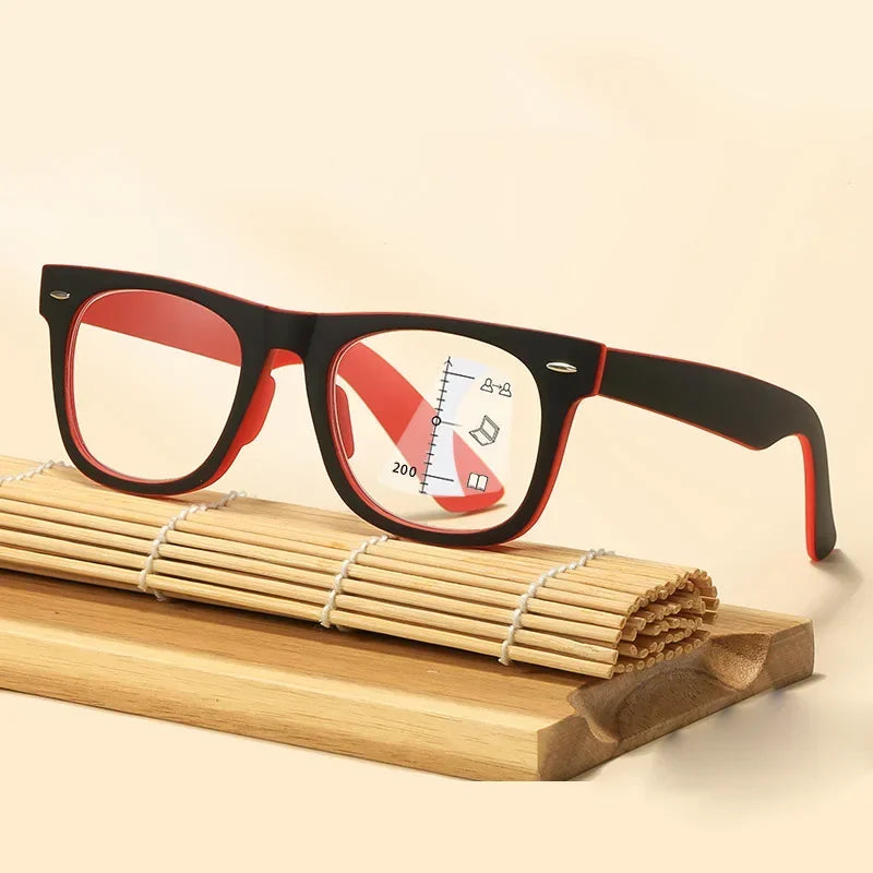HD Progressive Multifocal Reading Glasses – Vintage Square Anti-Blue Light Eyewear for Men & Women
