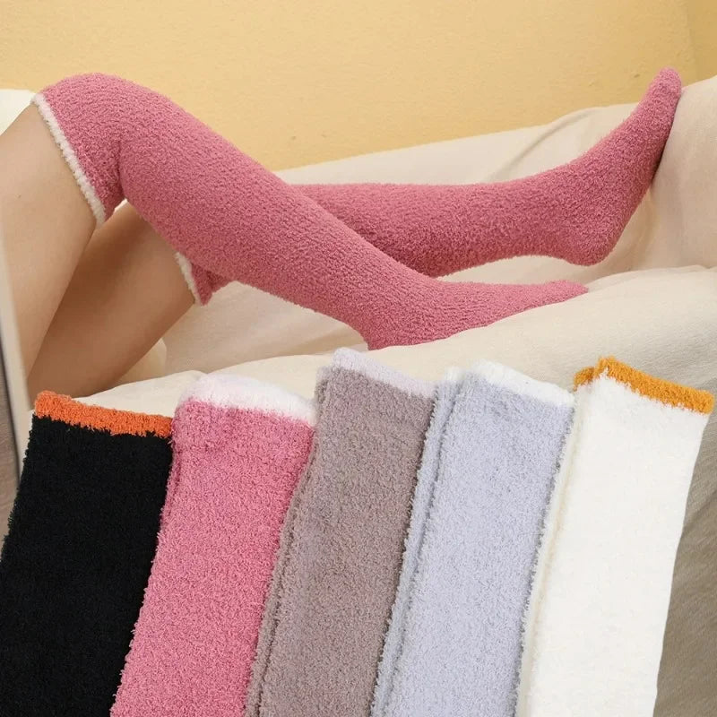 Winter Warm Coral Fleece Over-Knee High Socks for Women - Plush Soft Thigh-High Fun Socks, Home Sleepwear & Floor Socks