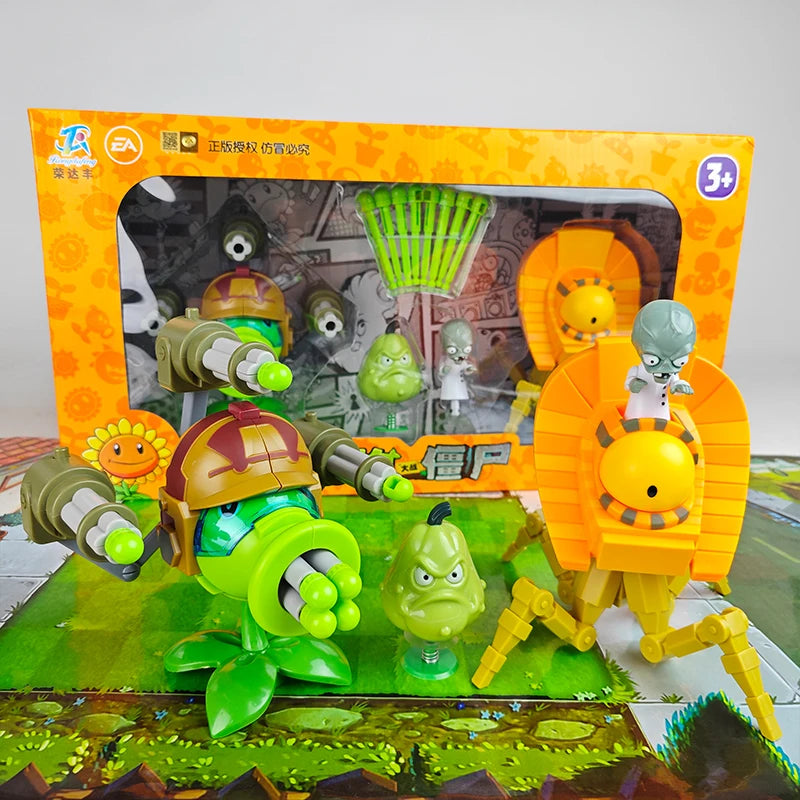 Plants vs Zombies Gatling Pea Shooter & Egyptian Zombie Toy Set – Full Game Scene Figures for Kids Gift
