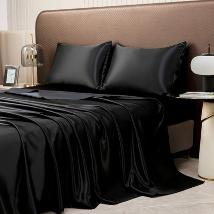 Silky Satin Bed Sheet Set for Summer – Ice Cooling Flat Sheet with Pillowcase, Single/Queen/King Sizes