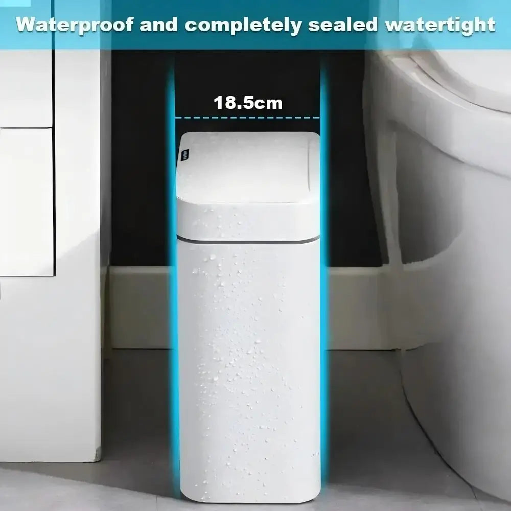 White 15L Touchless Smart Sensor Trash Can – Electronic Bathroom Garbage Bin with Auto Bagging, Smart Home Compatible