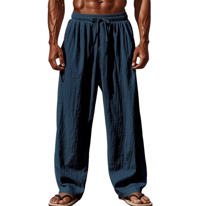 2025 Men’s Cotton Linen Casual Pants – Comfortable Straight Leg, Drawstring Waist, Plus Size S-4XL