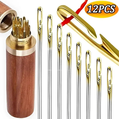 12PCS Side Holes Blind Needles - Stainless Steel Sewing Elderly Needle Set for DIY Jewelry, Beading, and Threading