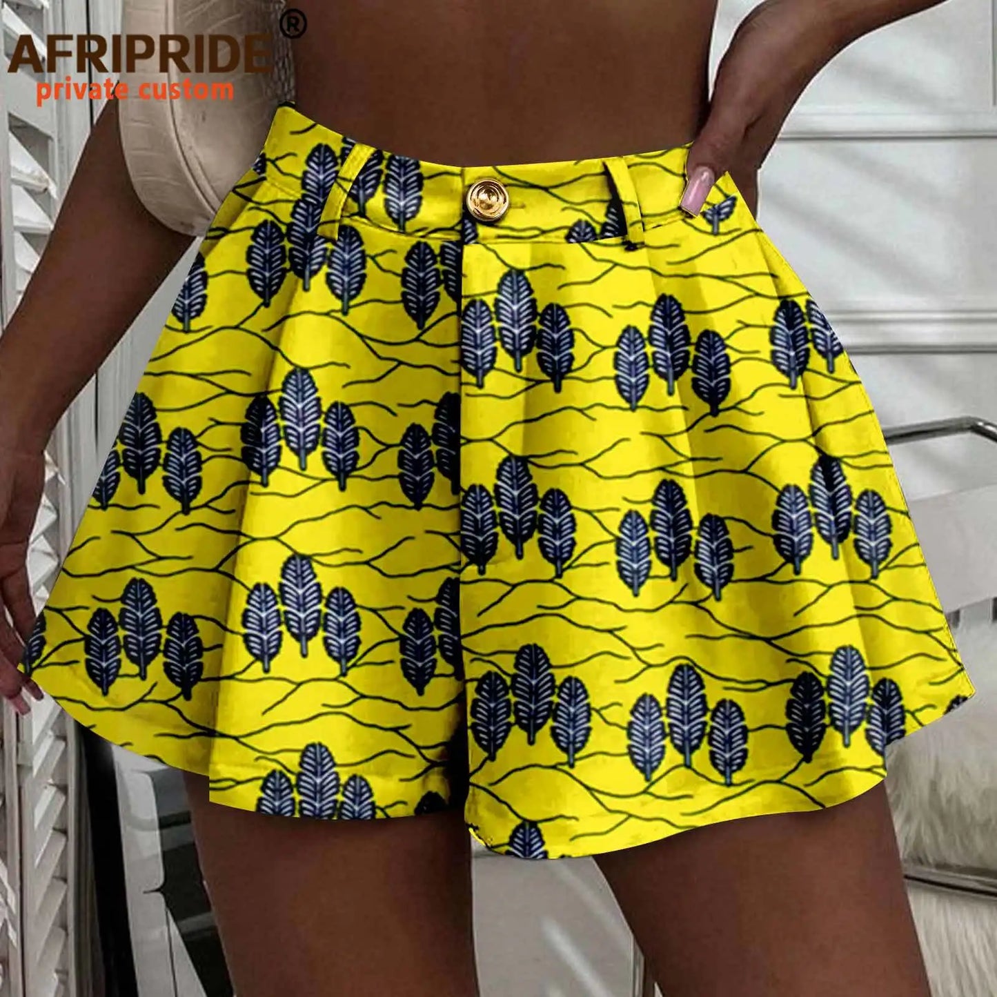Women's Running Shorts - High Waist Elastic Athletic Shorts with Pockets Ankara Print