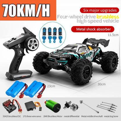 RC Off-Road 4x4 Brushless Car – 70KM/H High-Speed 1/16 4WD Monster Truck with LED Lights for Kids