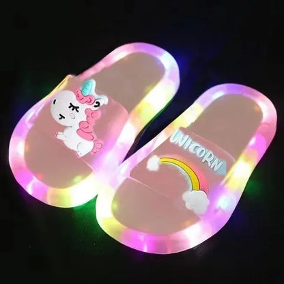 Children’s Cartoon Unicorn Slippers – Light-Up Cute Animal Print Shoes for Boys & Girls, Toddler Bathroom Slippers