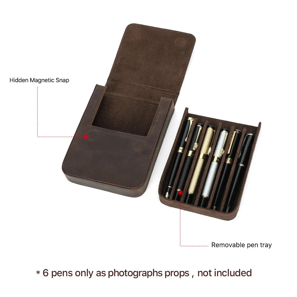 CONTACT'S FAMILY Handmade Leather Fountain Pen Case: Retro Holder Pouch for Men & Women - Organizer for School or Office