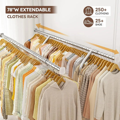 Heavy Duty 78" Rolling Clothes Rack with Shelves – Holds Up to 650LBS, Garment Rack for Hanging & Storage