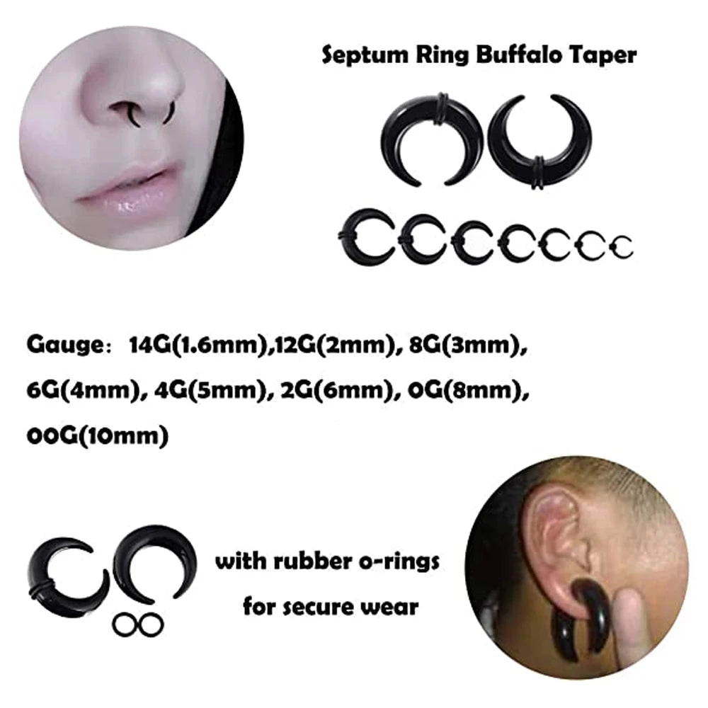 8PCS Acrylic Ear Piercing Kit — Spiral Tapers, Tunnels & Septum Horns for Men & Women Body Jewelry