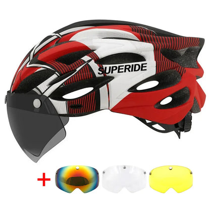 SUPERIDE Ultralight Cycling Helmet - In-Mold Road & MTB Bike Helmet with Magnetic Goggles & Sun Visor for Men & Women
