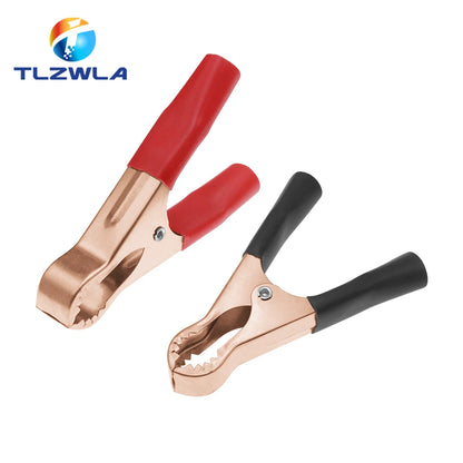 50A Heavy Duty Alligator Battery Test Lead Clips – Red & Black 80mm Crocodile Clamps for Car, Van & Caravan Use