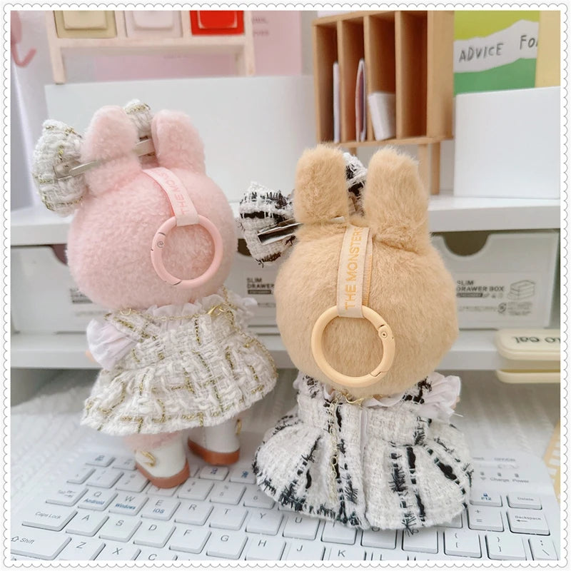 Labubu Doll Accessories — 17cm Luxury Woolen Shawl Suit & Skirt Set with Messenger Bag & Loafers