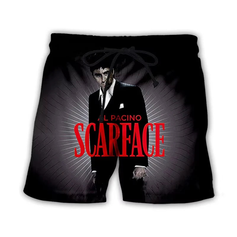 Men’s Scarface 3D Print Swim Shorts - Tony Montana Beach Board Trunks