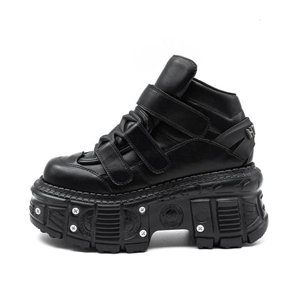 2025 Women’s Punk Gothic Ankle Boots – Lace-Up Platform Shoes with 9CM Heel & Metal Decor