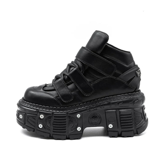 2025 Women’s Punk Gothic Ankle Boots – Lace-Up Platform Shoes with 9CM Heel & Metal Decor