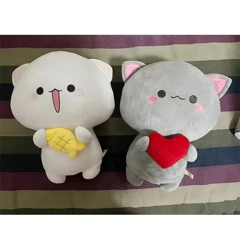 Cute Peach Cat Plush Doll with 3D Expression - Soft Cartoon Cat Pillow for Hugging, Anime Collectors, and Gift Giving